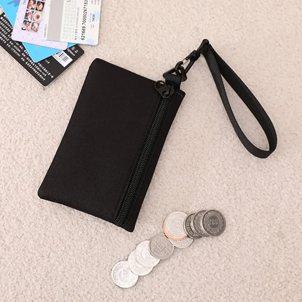 Retro Korean Style Ox Cloth Coin Purse with Lanyard Wrist Bag Small Item Bag Coin Purse Canvas Card Storage Bag Travel