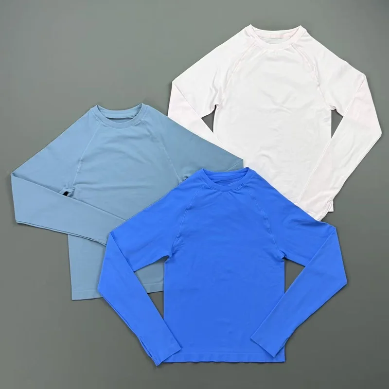 Damen Gym Top Nahtloses Defy Langarm-Oberteil Rundhals Yoga Workout Kleidung Slim Fit Laufbluse Sport Fitness Shirt – Detail 3