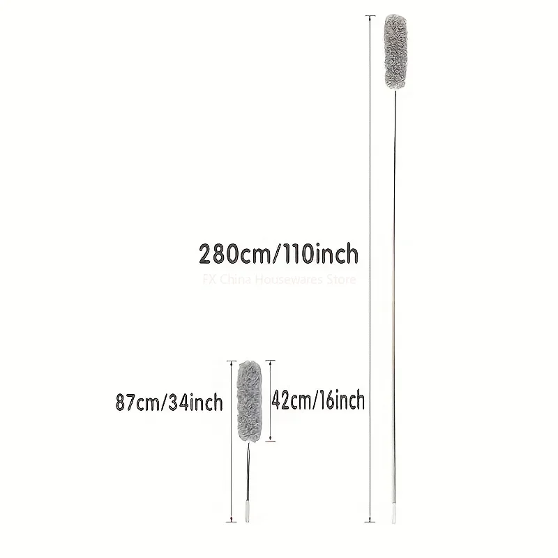 2.8M Extended Chicken Feather Duster Extendable and Curved Ceiling Cleaning Broom Household Electrostatic Dust Collector