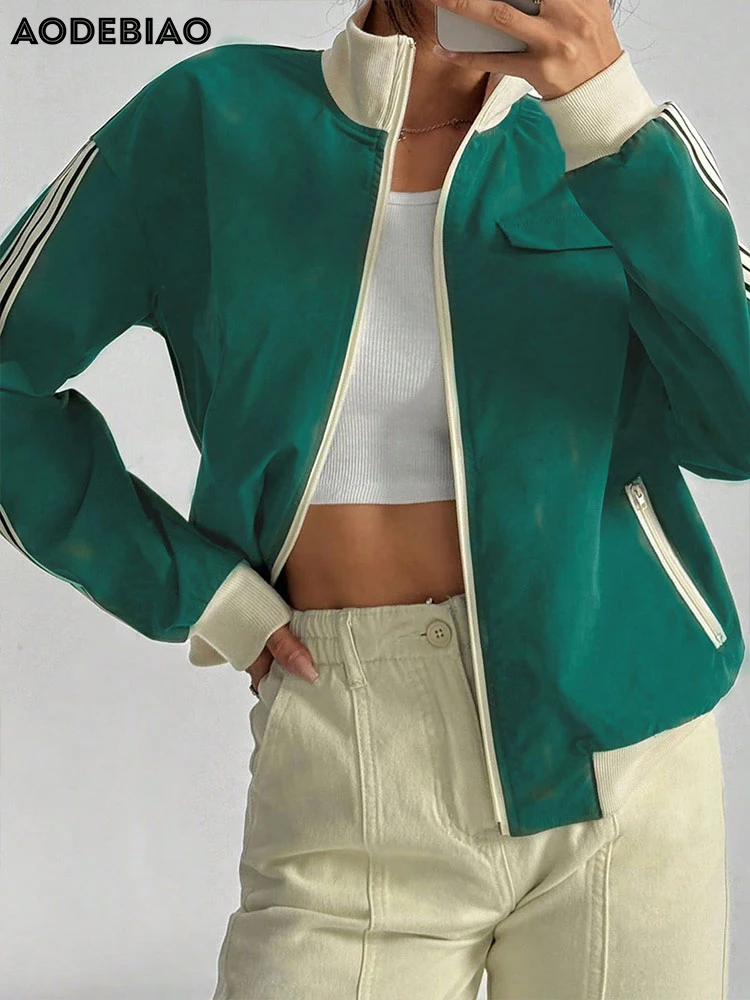 

AODEBIAO Women Outerwear Long Sleeves Solid Fashion Zippers Cardigan Turtleneck Jacket Autumn Winter Casual Coat Lady Streetwear