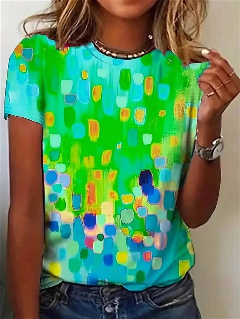 3D Print Oil Painting Graphic Women's T-Shirt Popular Colorful Short Sleeve Tee Tops Summer New O-Neck T-Shirt Women's Clothing