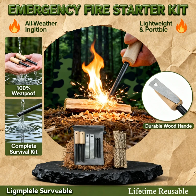 All-Scenario Waterproof Flint Set - Essential for Outdoor Camping, Disaster Prevention, Reliable Survival Ignition Lighting Tool