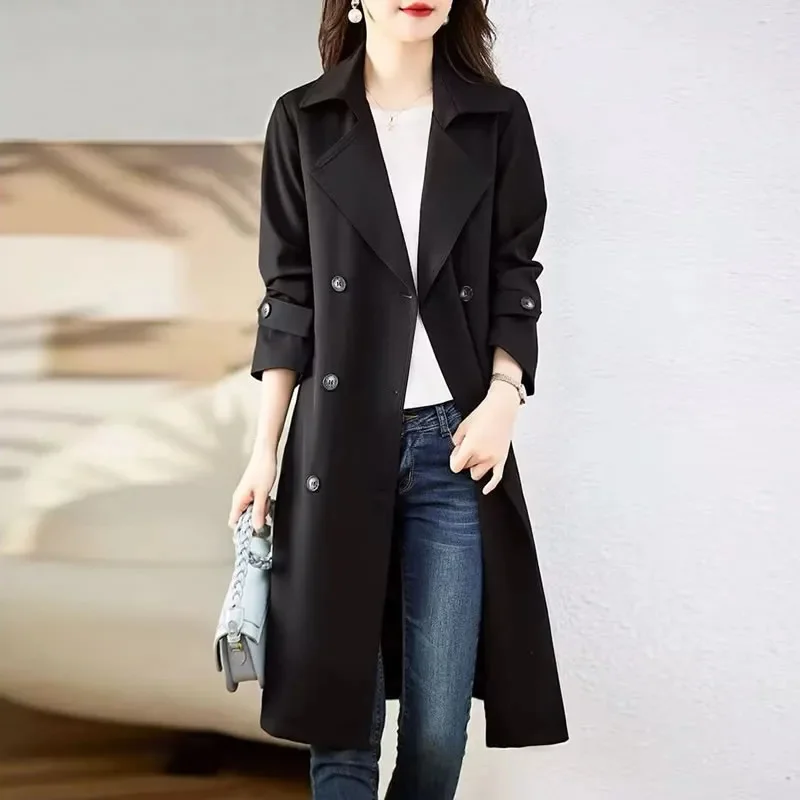 

Высококачественный плащ, женская верхняя одежда средней длины, весна-осень 2026, новое корейское модное темпераментное пальто, женские ветровки на подкладке