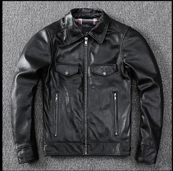 warm.Brand Free arrival shipping,WholeSales!Winter genuine leather jacket.mens casual cowhide coat.black slim leather clothes.