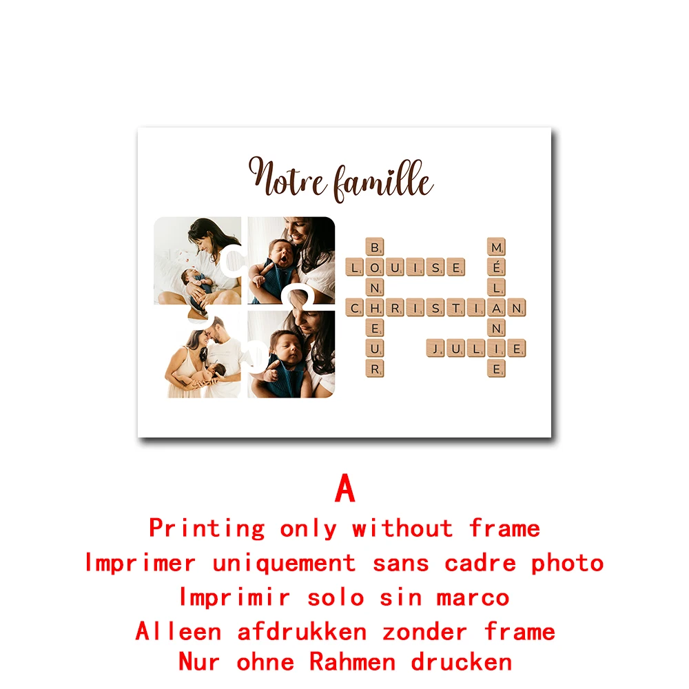 Custom Personalized Family Name Scrabble Puzzle Poster with Family Photos, Birthday Wall Art Print, Gift for Her Mom Dad