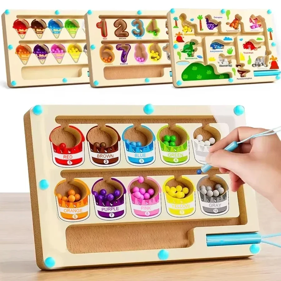 Montessori Magnetische Farbe Sortierung Spiele Labyrinth Bord Stift Moving Bead Spiele Holz Steuerung Sensorischen Spielen Pädagogisches Spielzeug für Kinder