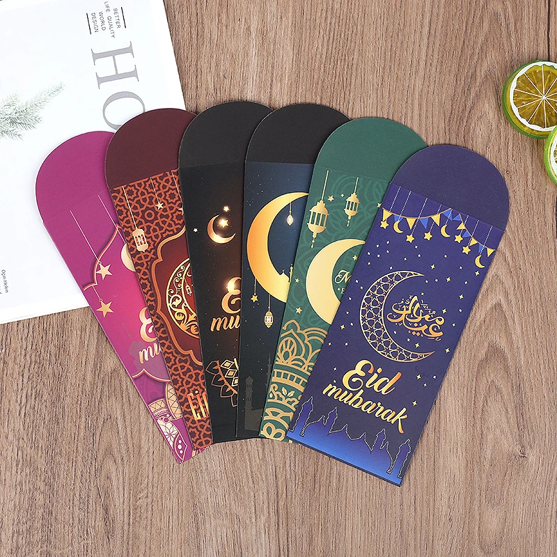 6 szt. Kopert Eid Mubarak, torby na prezenty, koperty na pieniądze, dekoracje Ramadan, muzułmańskie islamskie kieszonki na Eid Al-Adha