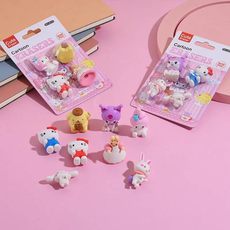 

Sanrio Eraser Cartoon Set Hello Kitty 3D Stereo Pencil Case Eraser Kawaii Kuromi Cinnamoroll KT Student Stationery Supplies Gift