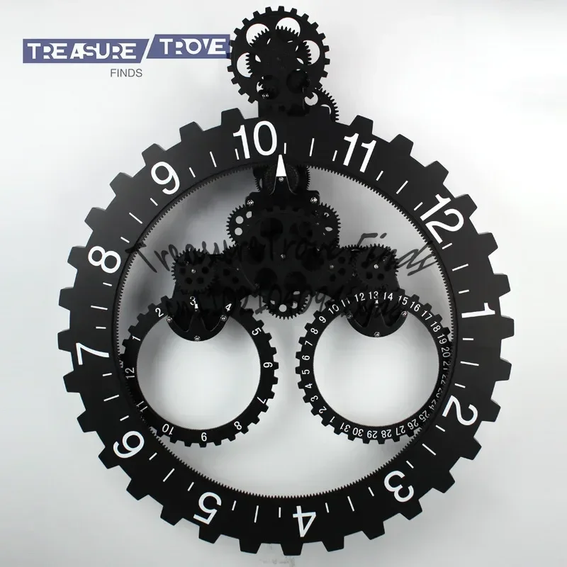 

Nordic Retro Hollow Triangular Large Hanging Gear Clock Living Room Simple European Wall Clock German Mechanical Wall Clock