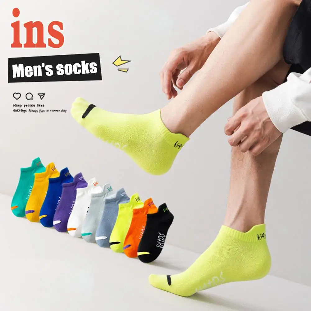 Bright Color Ankle No Show Socks Men Breathable Street Fashion Sport Deodorant Invisible Travel Running Socks