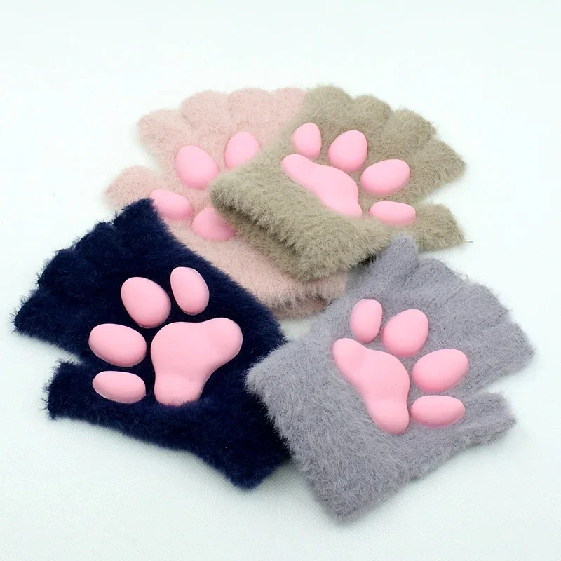 Fashion Silicone Cat Claw Gloves Fingerless Plush 3D Toes Cat Paw Hand Sleeves Knitted Kitten Mittens Lolita Cosplay Supplies