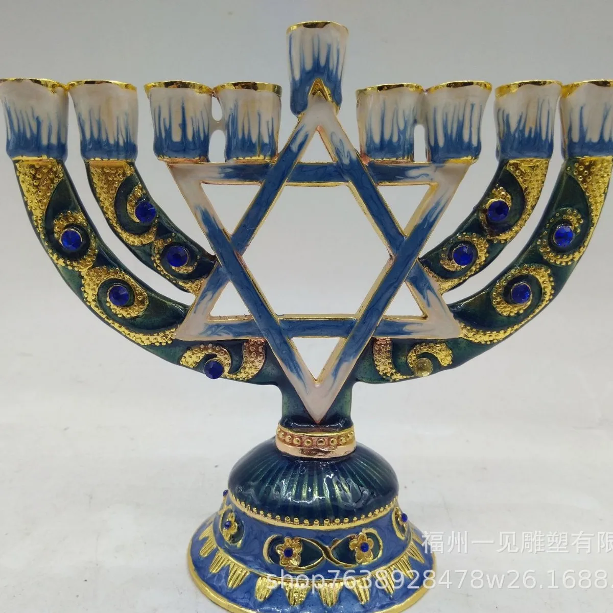 

Европейский эмалированный металлический подсвечник, украшение, еврейский ретро-эмаль, девятиголовый держатель лампы, религиозное ремесло