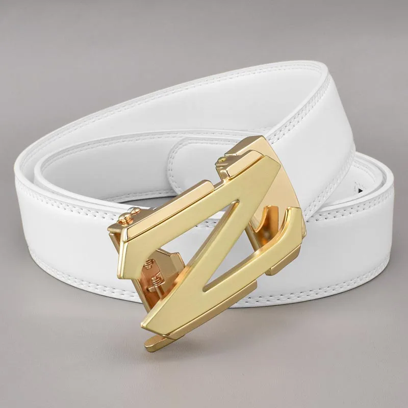 High Quality New Luxury Designer Z Buckle Belt Men Genuine Real Leather Dress Strap for Jeans Waistband White Ceinture Homme