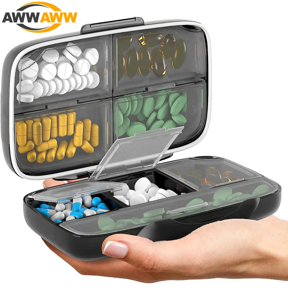 

1PCS Travel Pill Organizer, 8 Compartments Portable Pill Case,Big Pill Box for Pocket Purse Portable Medicine Vitamin Container