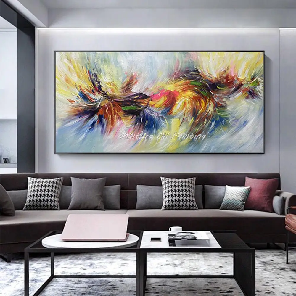 Mintura,Large Size Handmade Handpainted Oil Paintings on Canvas,Abstract Picture Multi Color Collision Moden Home Decor Wall Art