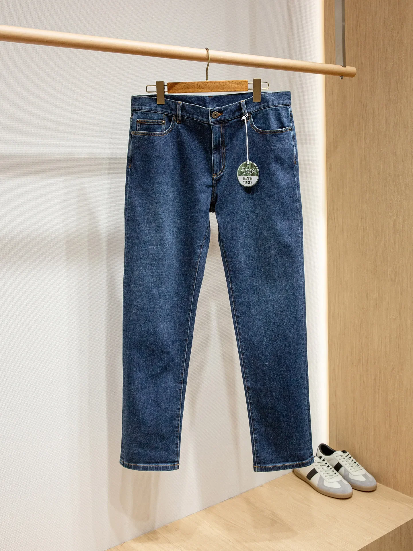 Original custom-woven Turkish cotton fabric, men's high-matching five-bag jeans
