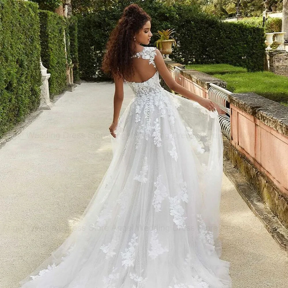 ANGEL-vestidos De novia bohemios con cuello en V, Vestido De novia De tul personalizado con apliques, vestidos De novia con espalda descubierta para mujer 2024