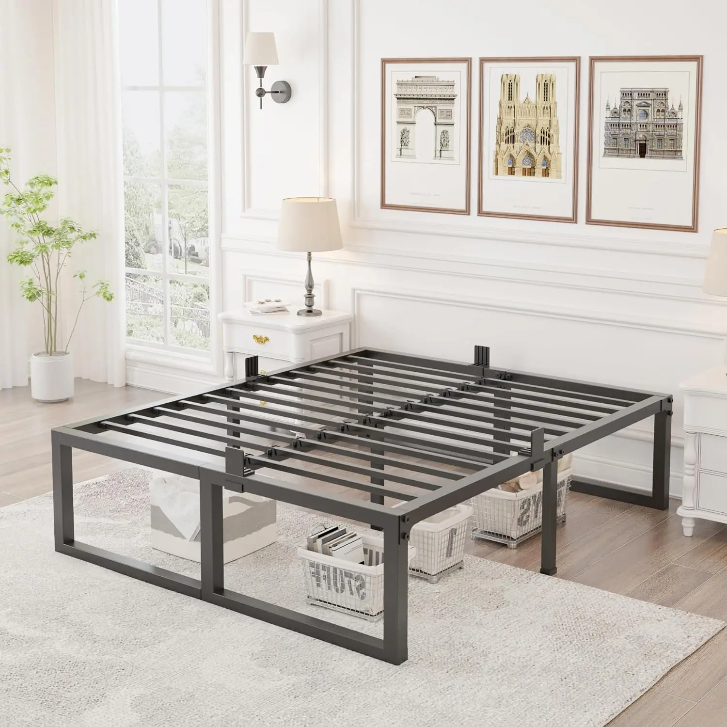 Full Size Bed Frame, 18 Inch Heavy Duty Support 3500 Lbs Metal Platform, No Box Spring Needed/Noise Free/Non-Slip/Steel Slat