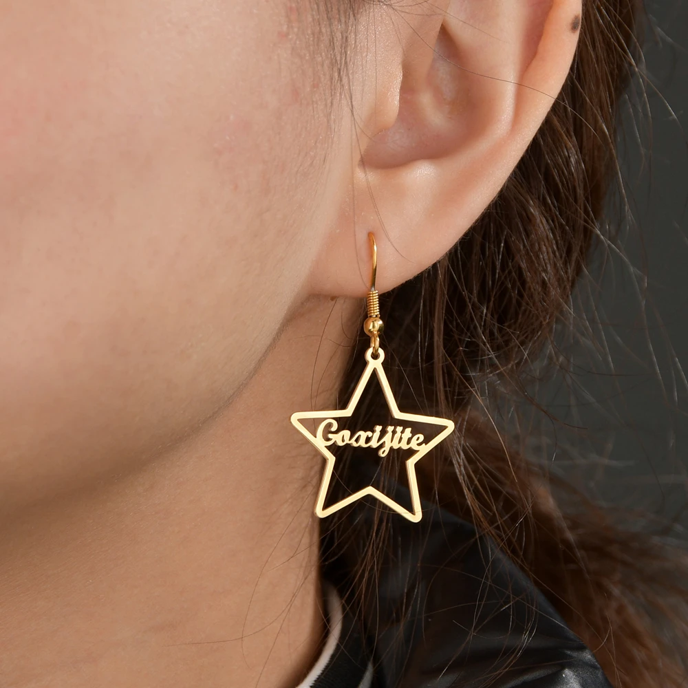 Treebud Custom Name Earrings for Women Stainless Steel Personalized Heart Rose Flower Dangle Stud Earrings Jewelry Gifts
