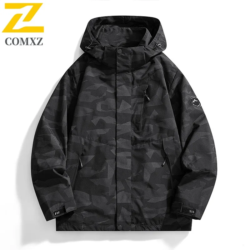 COMXZ Hiking Travel Mens Jacket Premium Durable Motorcycle Coat Casual Hooded Adventure Lightweight Autumn Windbreaker