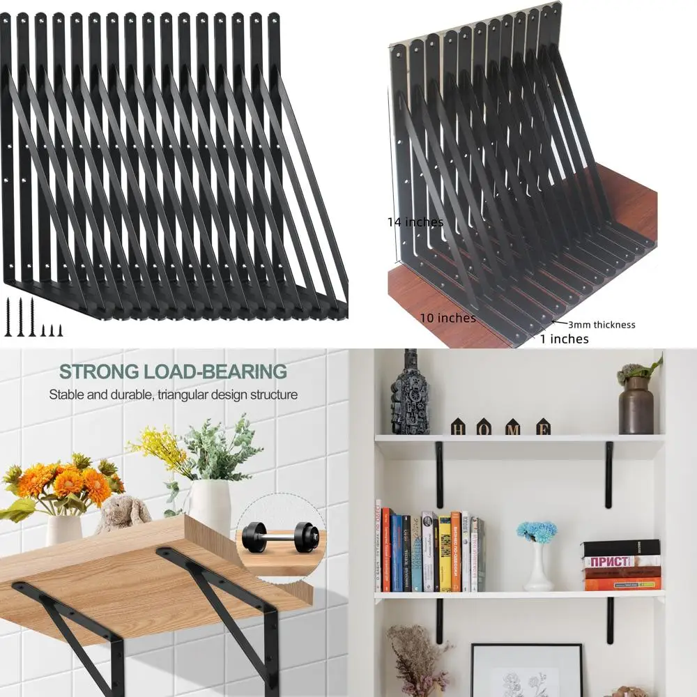 

Heavy Duty Metal Shelf Brackets - 16 Pack L14 x H10 Black, Strong Support Angle Brackets for Shelves, L B Design