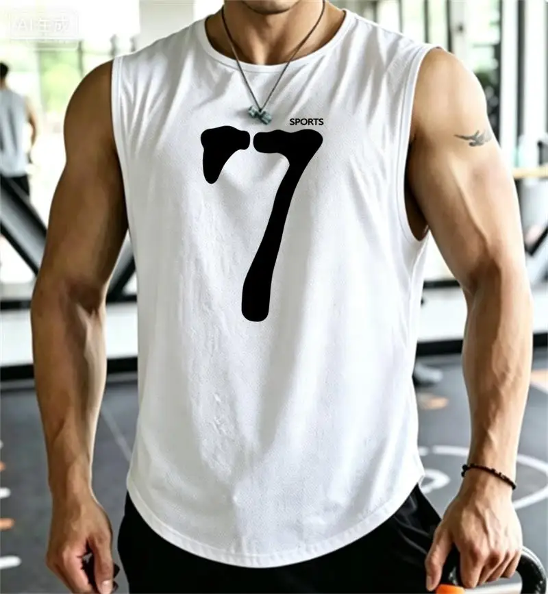 No. 7 new Men Tank Tops Sleeveless Shirt Polyester Mesh Material Quick Dry Breathable Men Workout Fitness Basketball Top Tee