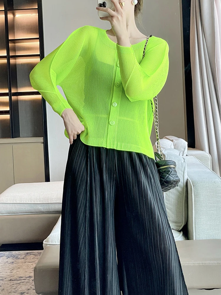 GVUW Pleated Round Collar Shirt Women Single Breasted Fashion New 2024 Versatile Summer Gauze Batwing Sleeve Clothing 17G5845