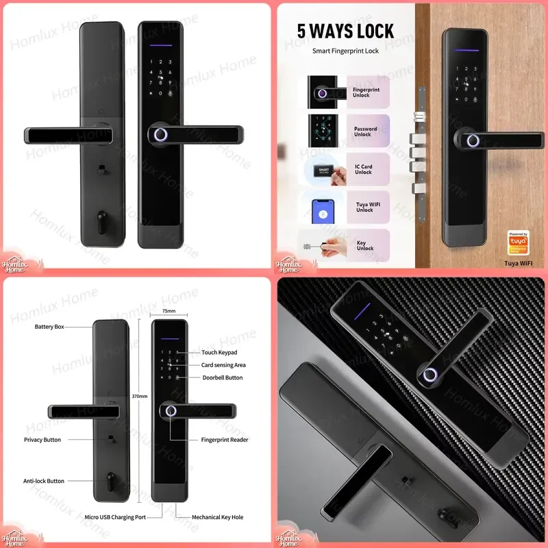 Best Selling Pin Type Biometric Fingerprint Password Smart Door Lock with IC RFID Card WiFi Tuya Compatible for Wooden