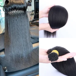 Yaki Straight F Tip Microlink przedłużanie włosów gruba Kinky Straight I Tip Light Yaki Human Hair Fearther F Tip zestawy dla czarnych