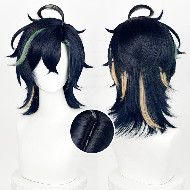 Kinich Anime Wig Short Mixed Color Highlights Cosplay Synthetic Wig Heat Resistant Hair Halloween New Wigs + Wig Cap