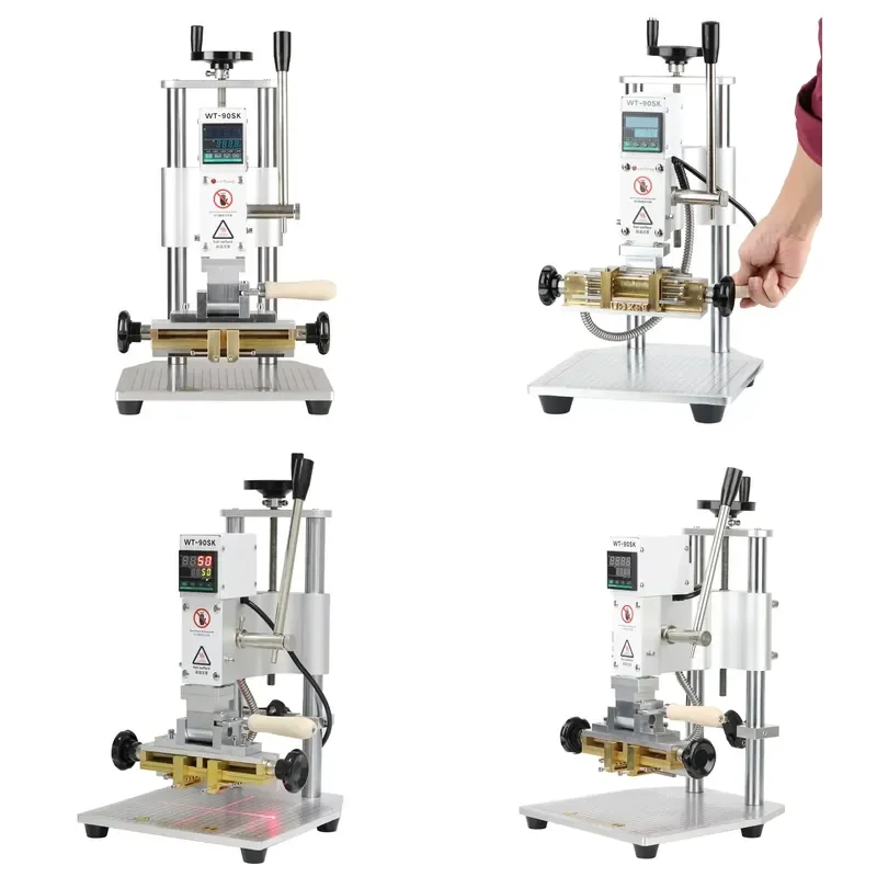 for WTONG Small Manual Hot Stamping Machine WT-90SK Flip Type Quick Die Change Leather PU Wood Branding Hot Press Finished