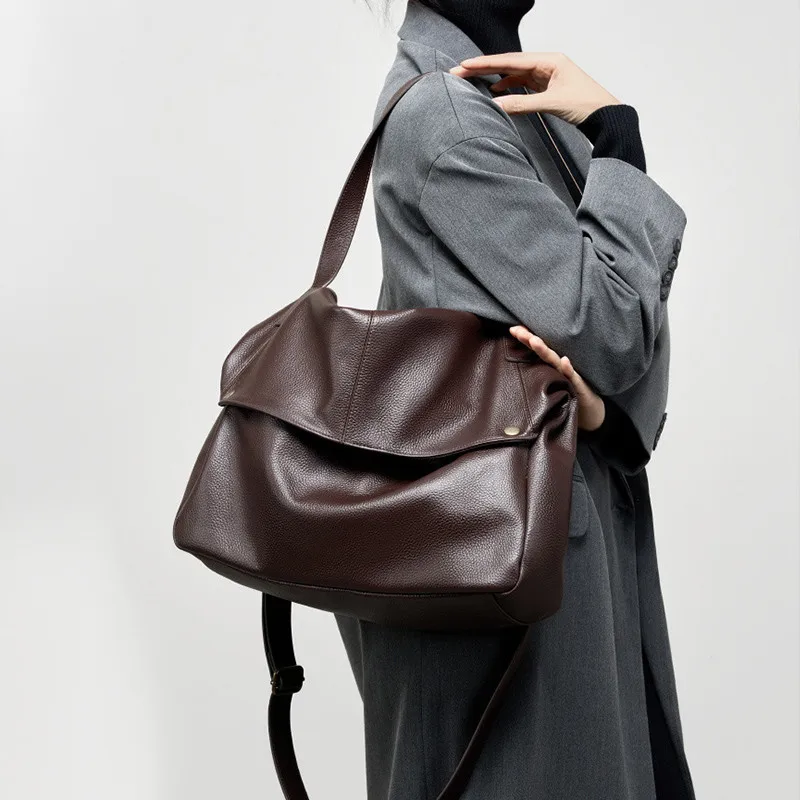 Genuine Leather Shoulder Bag for Women - Large Crossbody Tote Purse