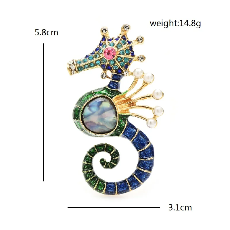 Wuli&baby Cute Seahorse Brooches For Women Unisex Beautiful Sea Animal Party Casual Brooch Pins Gifts