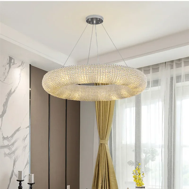 

American Luxury Loft Led E14 Pendant Lights Living Room Lustre Pendant Lamp K9 Crystal Suspend Lamp Decor Indoor Light Fixtures