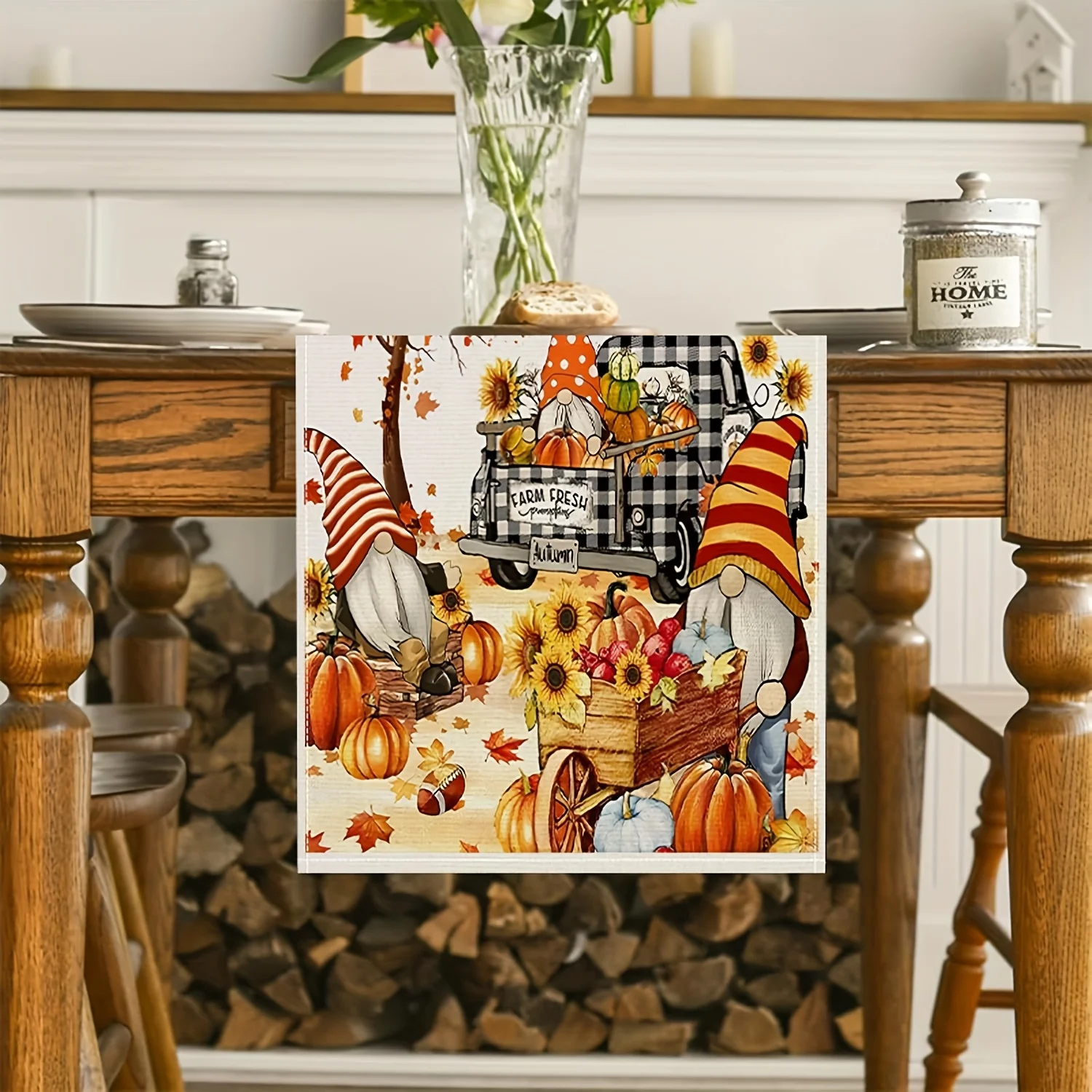 1pc, Autumn Dwarf Pumpkin Table Runner, Buffalo Lattice Truck, Sunflower, Maple Leaf, Thanksgiving, Seasonal Autumn Harvest, Kit