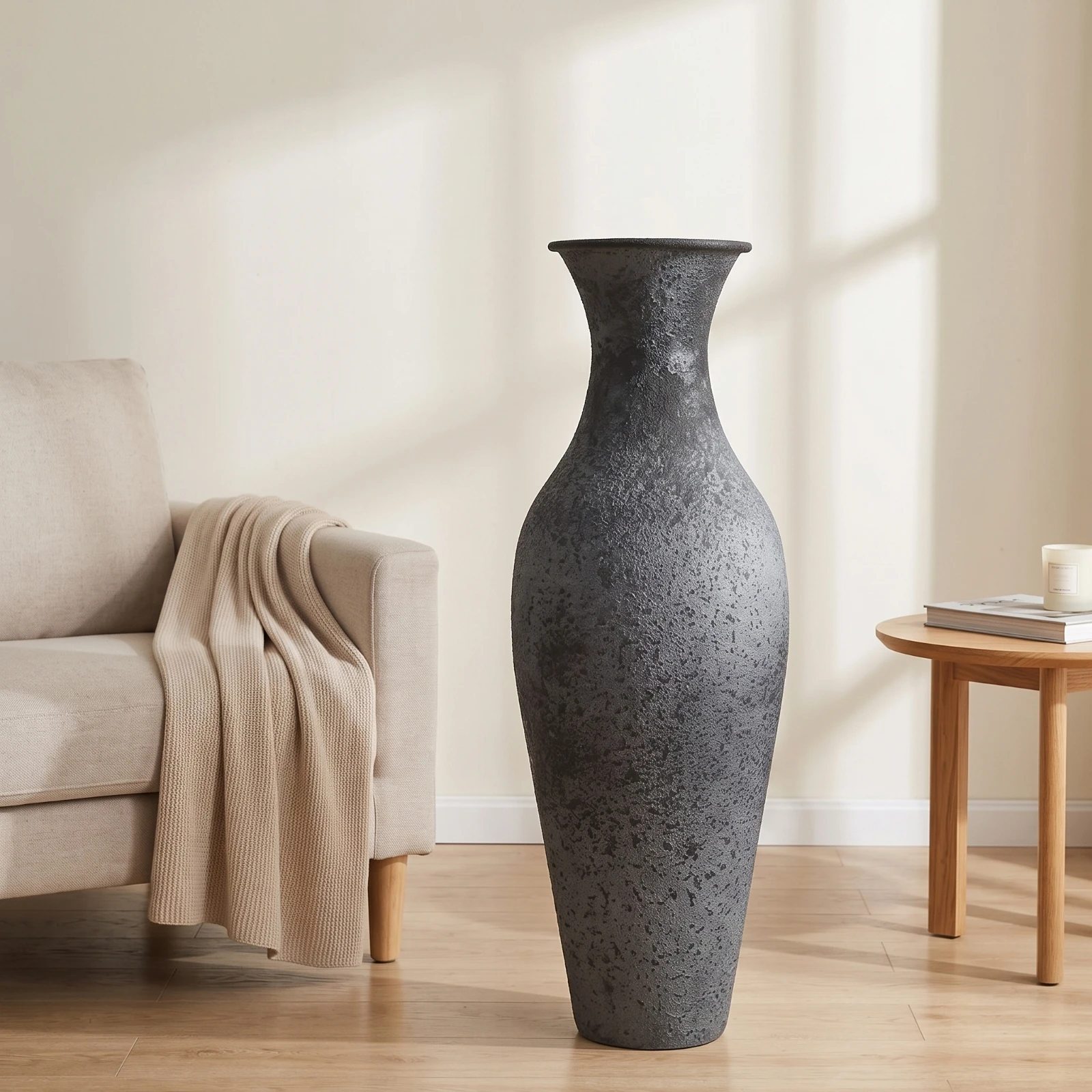 Floor Vase with Narrow Neck Rustic Tall Floor Vase Flower Holder Matte Textured for Living Room, Entryway