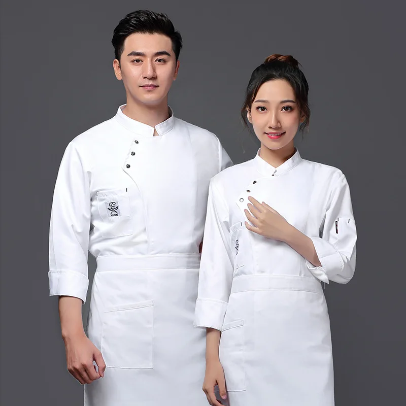 C047 Frauen und Männer Küche Restaurant Kochen Arbeitskleidung Chef Uniform Weiß Hemd Zweireiher Koch Jacke