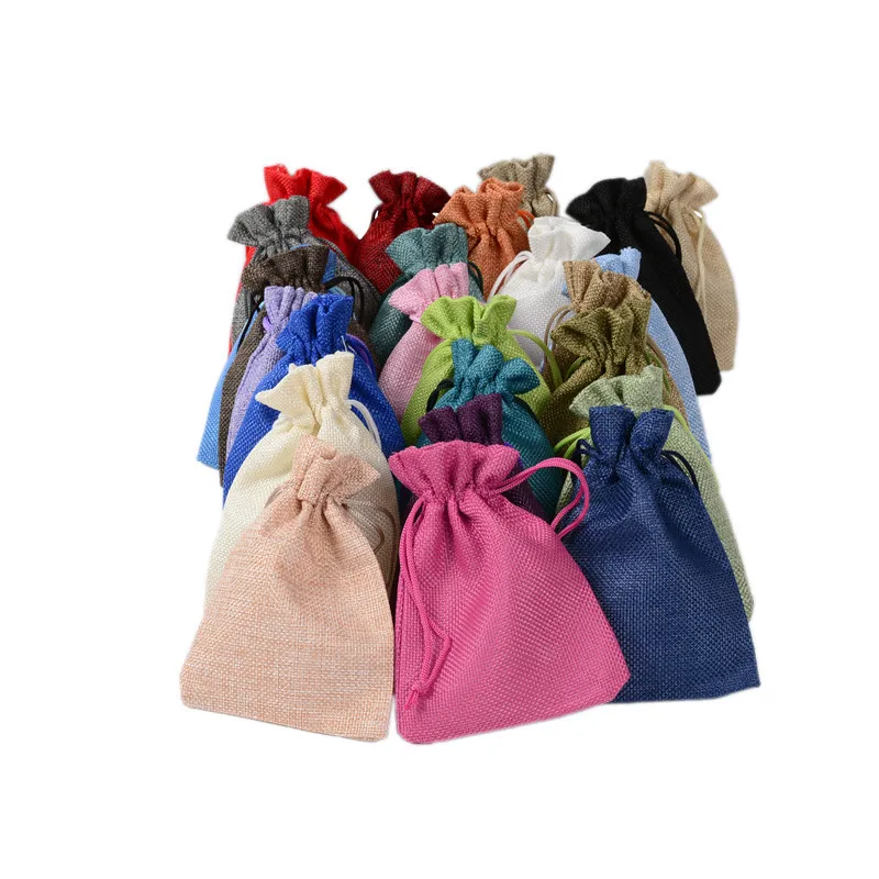 Hot 10PCS Linen Jute Drawstring Pouch Cotton Mix Color Packages for Packaging Gift Wedding Party Christmas Candy Bags (5 Size)