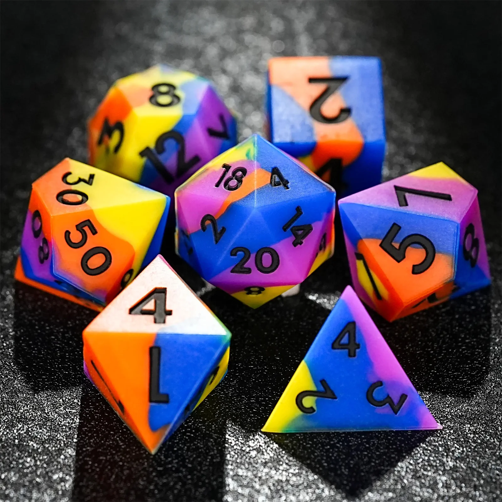 7pcs DND Purple Blue Pink Mixed Color Yellow Solid Silicone Dice Set Multi-sided Polyhedral Dice for D&D COC Role RPG Table Game