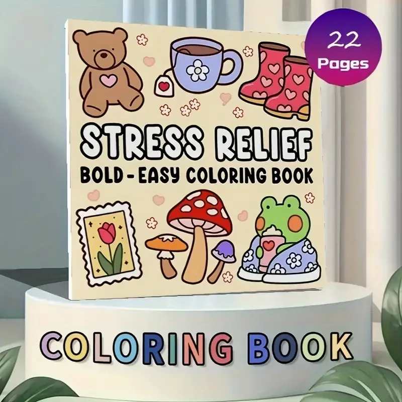 STRESS RELIEF Bold & Easy Coloring Book for Adults – Cute Designs, Perfect Gift for Parties, Birthdays & Christmas