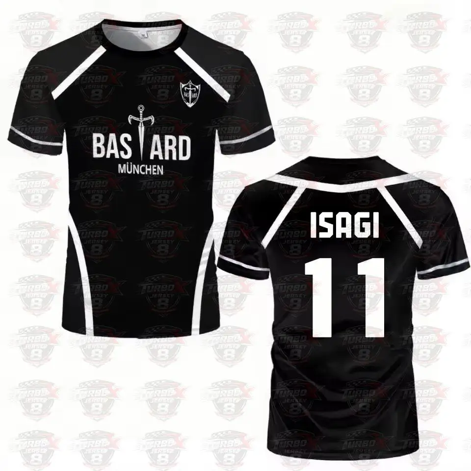 Blue Lock Anime Shirt Schwarz-Weißes Trikot Herren Fußball-T-Shirt Kaiser Isagi Training Atmungsaktives Sport-T-Shirt für Männer
