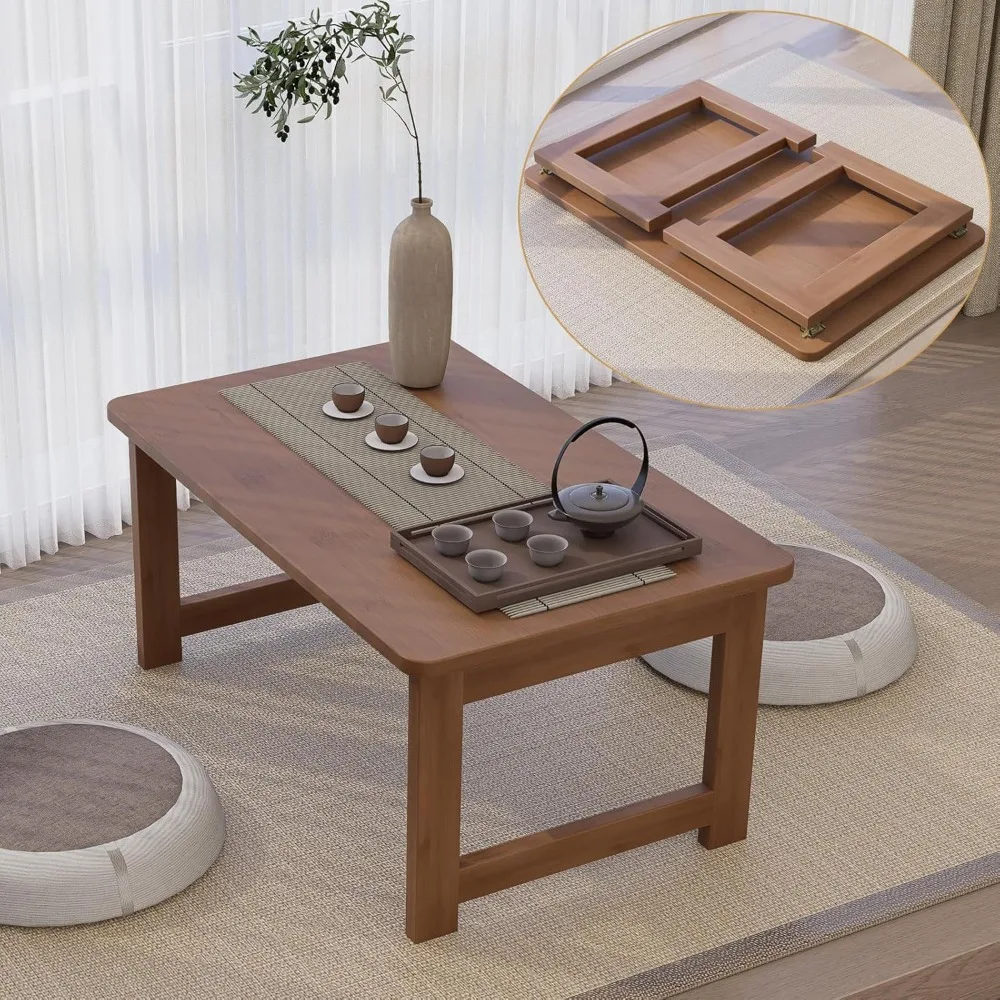 Mesa de centro, mesa de té baja de tatami para sentarse, diseño plegable que ahorra espacio para sala de estar, dormitorio sin necesidad de montaje