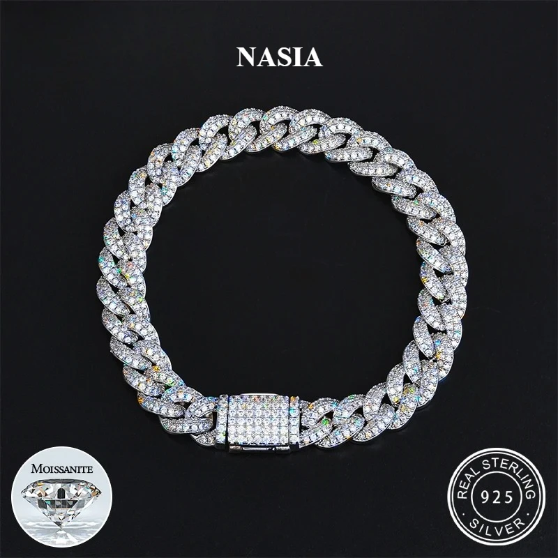NASIA S925 Sterling Silver 8-20mm Bling Bubbles Cuban Link Necklace Iced Out Moissanite Cuban for Women Men Party Jewelry 2026