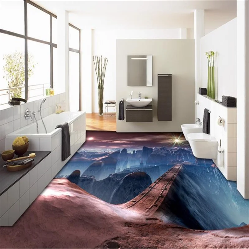 3D Flooring PVC Custom Waterproof Non-slip Waterproof Thickened Self-adhesive 3D Photo Wallpaper Bathroom Bedroom