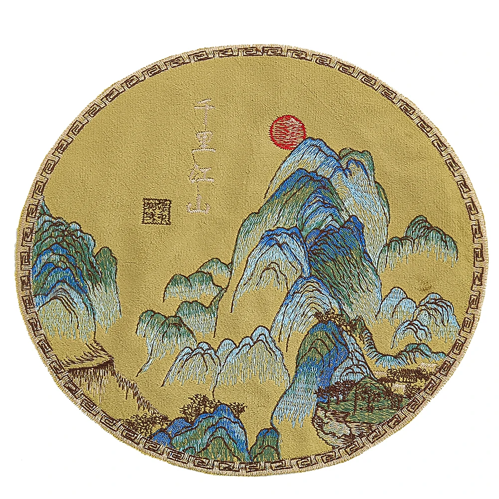 Chinese Embroidery Patch Thousand Miles of Rivers and Mountains Landscape Art Fabric Badge DIY Sewing Applique Traditional Decor