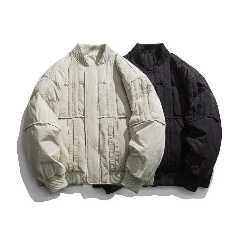 

Мужское бейсбольное пальто на молнии, куртка с воротником-стойкой, парки, куртки, пальто с длинным рукавом, повседневное свободное толстое сращивание, обычная осень-зима