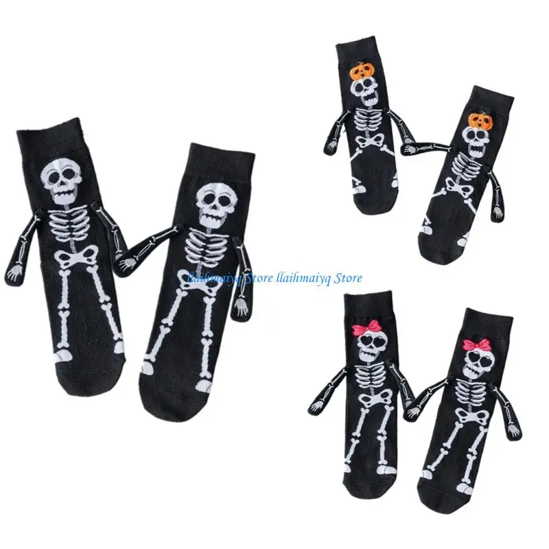 

573B Halloween Skeleton Hand Embroidered Cotton Ankle Socks For Women Men Unisex Party Costume Casual Comfortable Short Socks