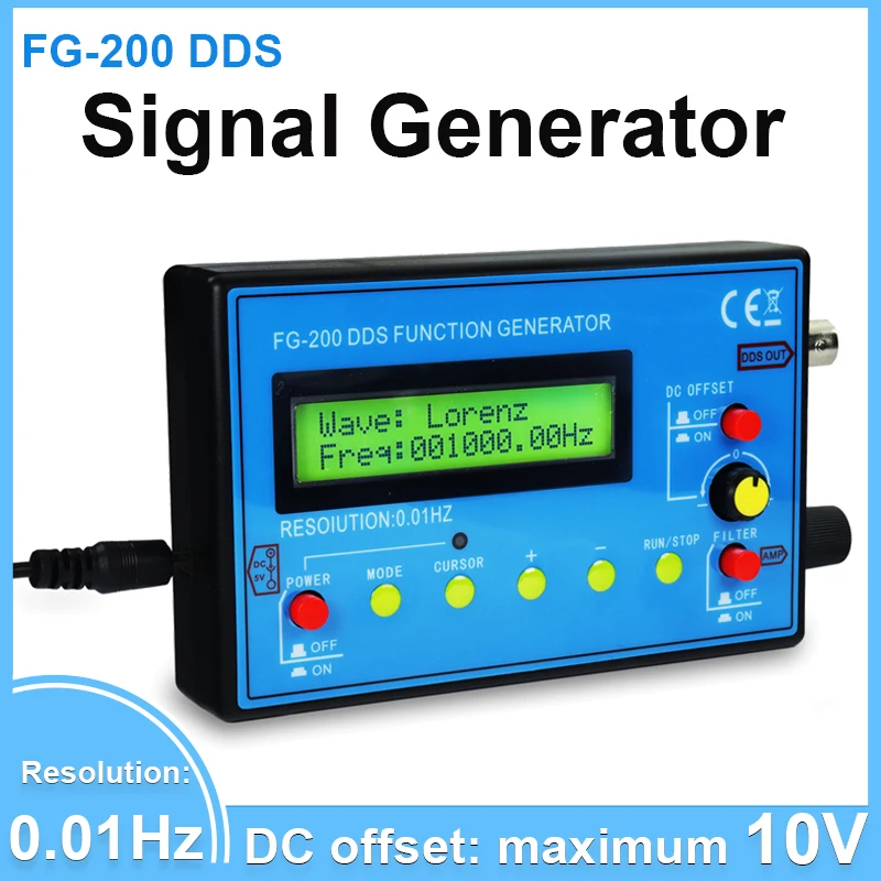 FG-200 DDS Function Signal Generator 0.01Hz-500KHz Signal Generator Adjustable Module  Sine+Square+Triangle+Sawtooth Waveform