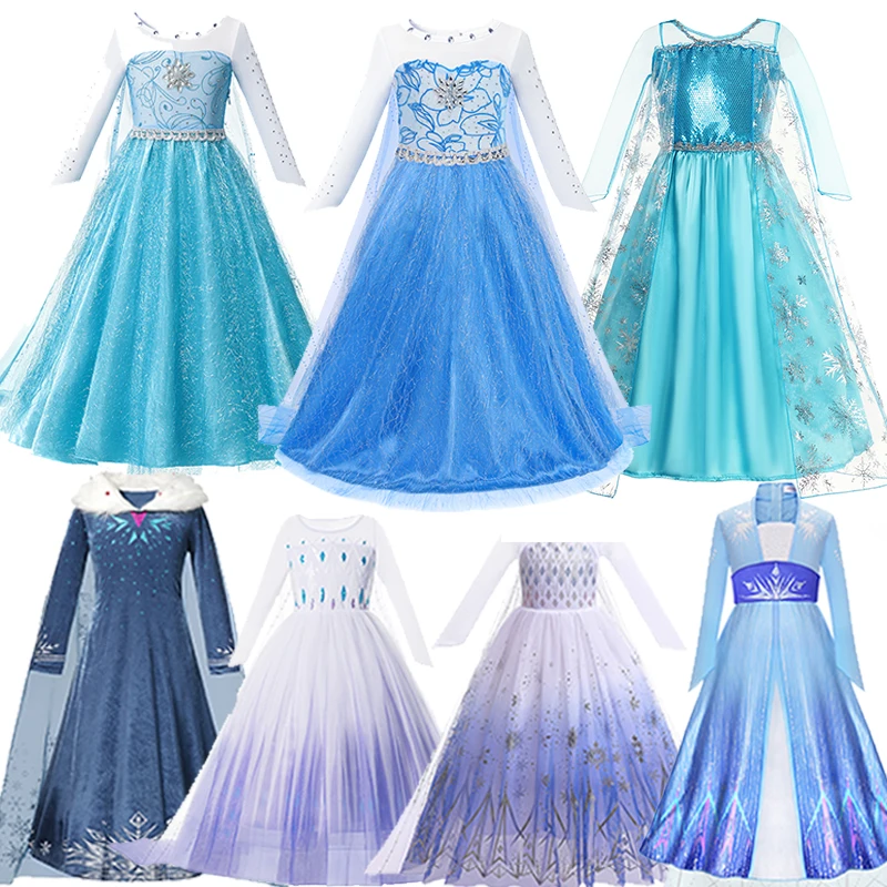 2025 Purim Girls Esa Princess Snow Queen Costume Dress Girl New Year Christmas Party Clothes Childrens Cosplay Party Ball Gown