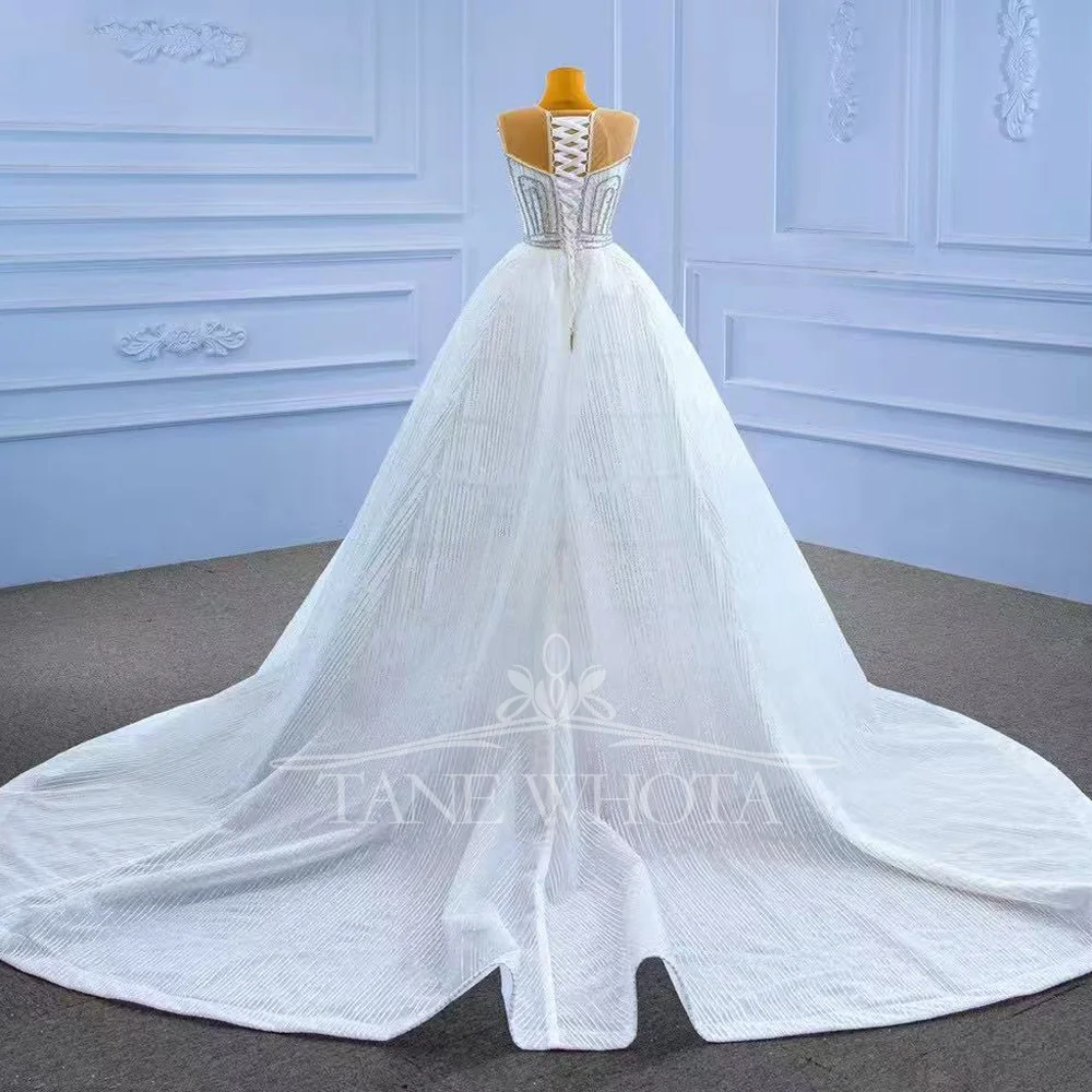 Vestido de Novia Sexy de sirena, Vestidos de Novia con cuello redondo, sin mangas, con cordones en la espalda, perlas, ajuste personalizado para novias